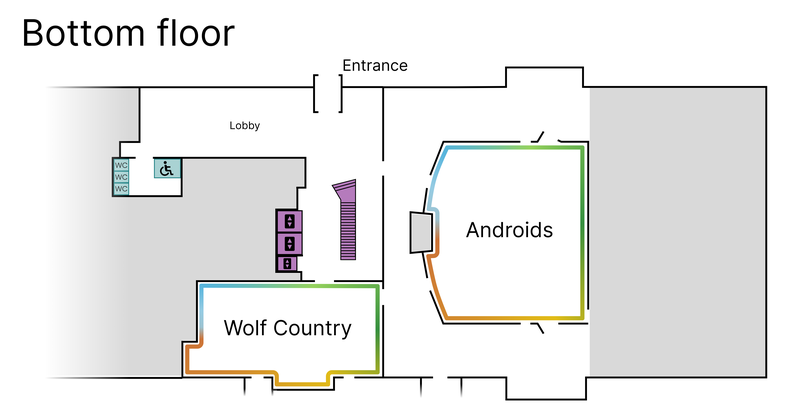 A map of the bottom floor of the hotel